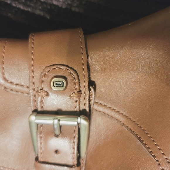 Bandolino Camel Brown Leather Heeled Boots | Classic Buckle Accent - Picture 8 of 9